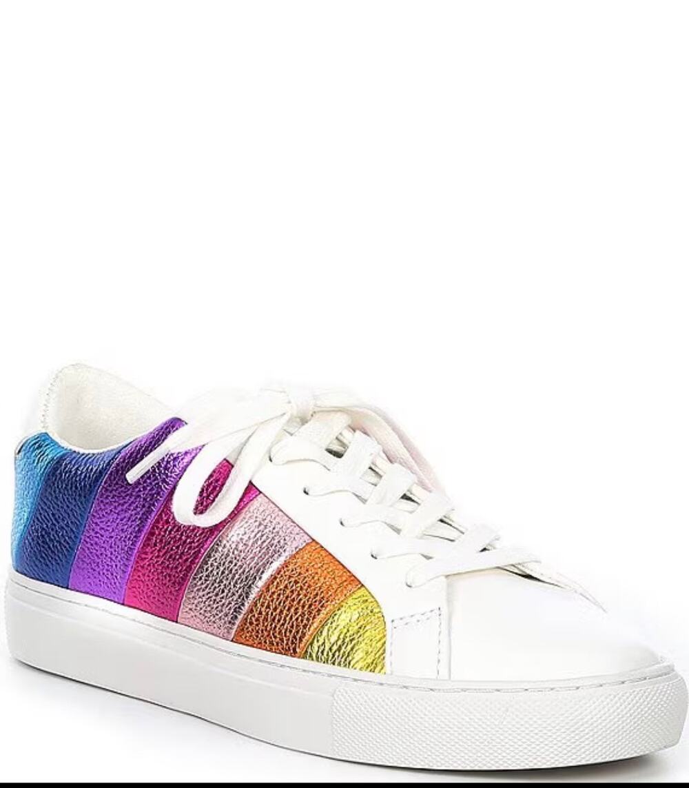 Kurt Geiger Lane Metallic Rainbow Stripe Lace Up Sneakers $118 5.5